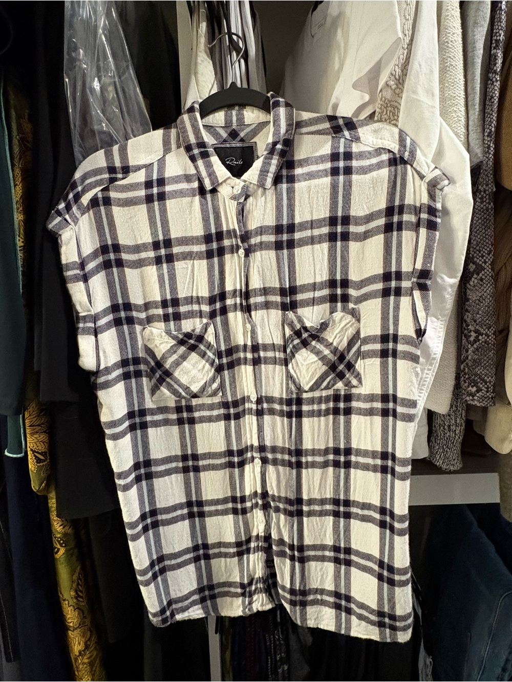 Rails Short-Sleeve Button-Down Plaid Shirt - White & Navy